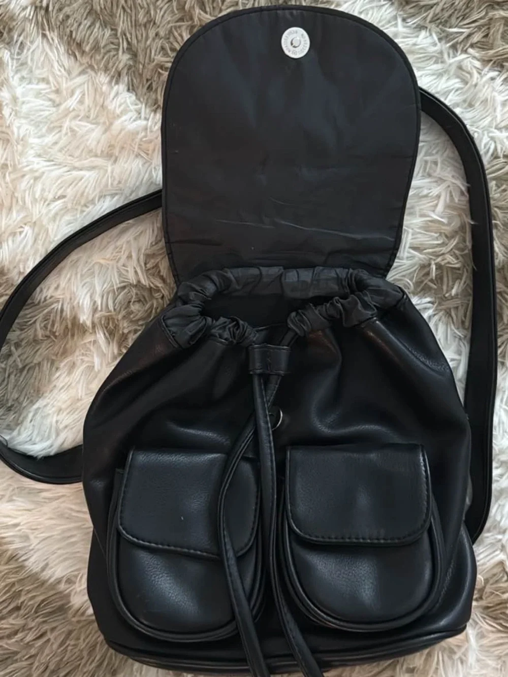 Black Women's Faux Leather Mini Backpack - Chic Everyday Bag